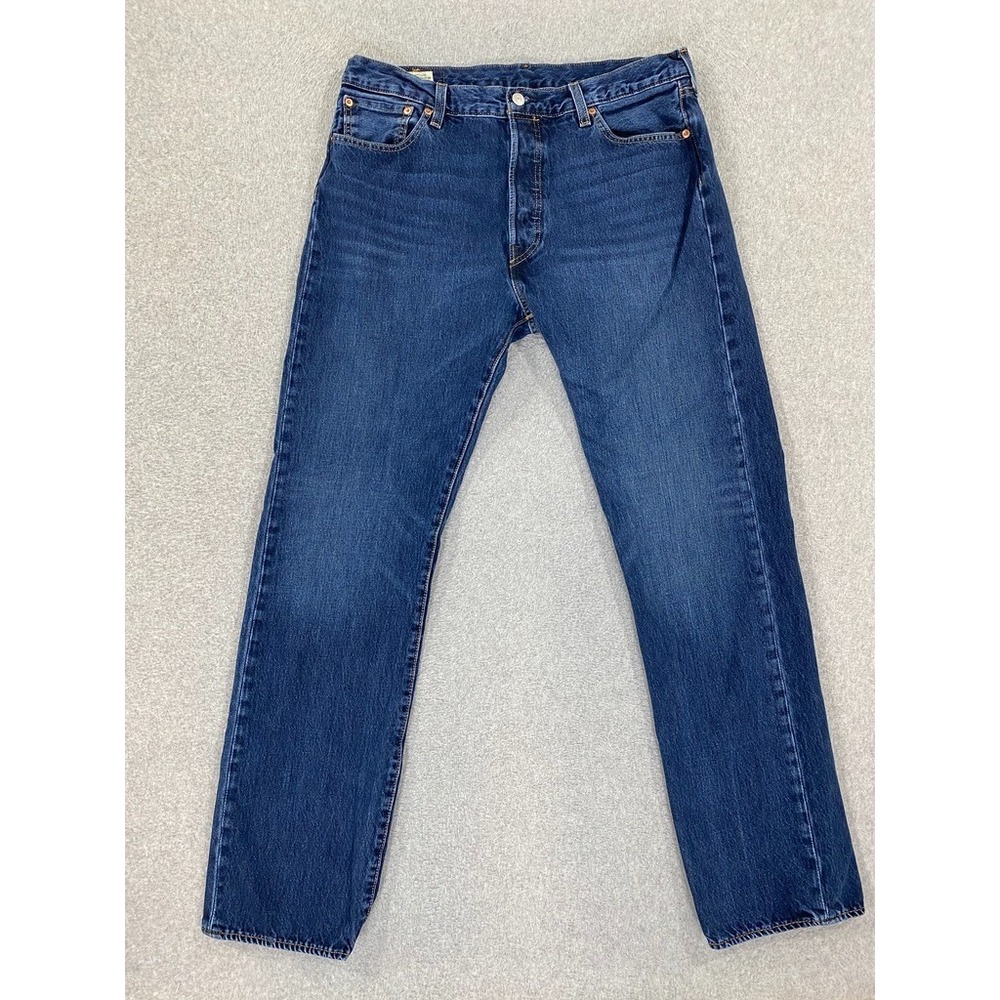 Levis 501‎ Jeans Mens 36x36 (34x33.5) Blue Denim Straight Button Premium Big E